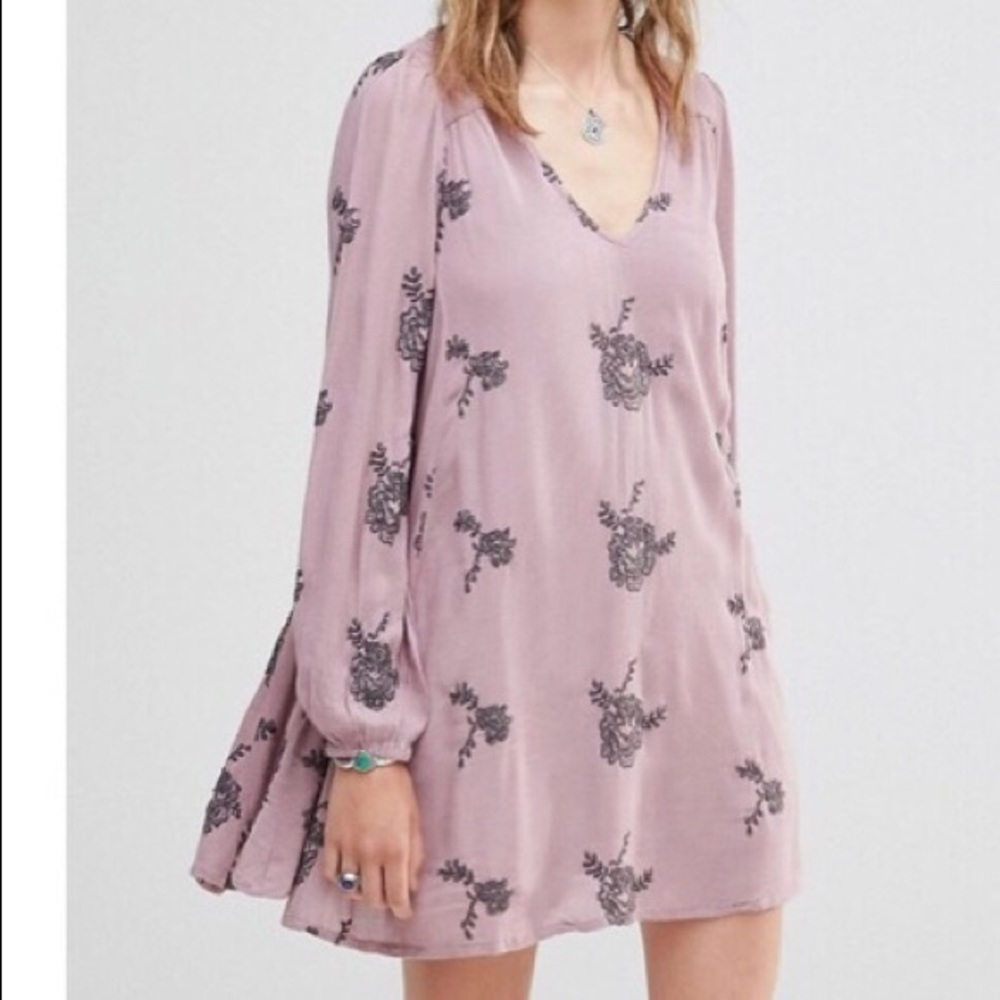 Free People Emma Embroidered Plum Floral Dress